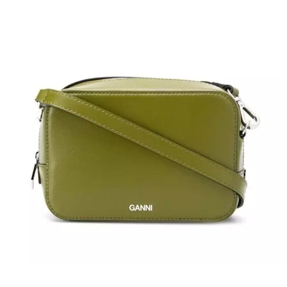 GANNI Green Textured Leather Crossbody Camera Bag